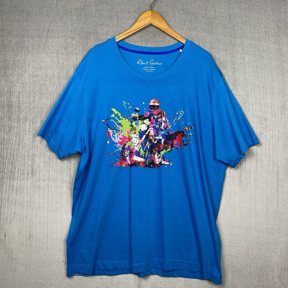 Robert Graham T Shirt Mens 3XL Motocross Graphic Turquoise Short Sleeve Cotton